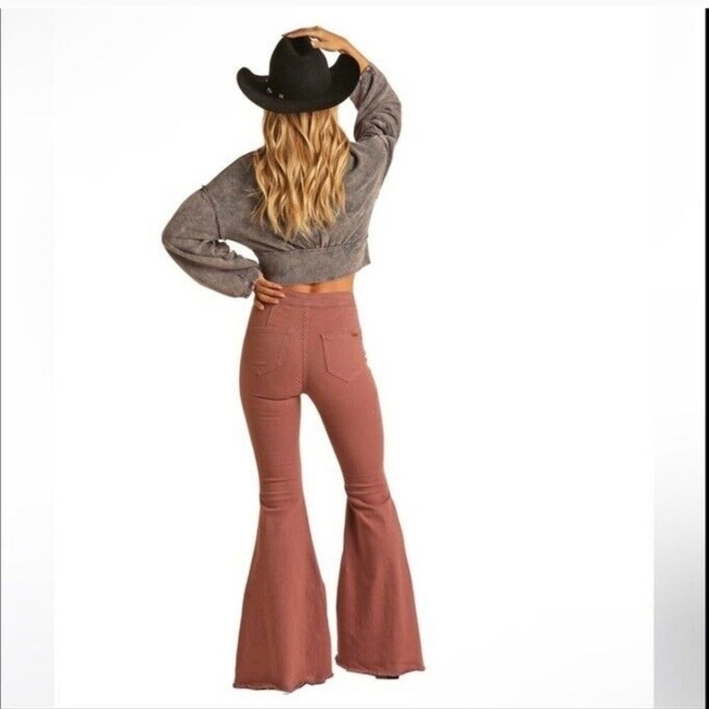 ROCK & ROLL DENIM Rose Bargain Bell Jeans Flare Western Cowgirl Size 31 x 34 - Picture 4 of 9